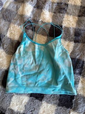 Blue Tie-Dye Ribbed Strappy Crop Top